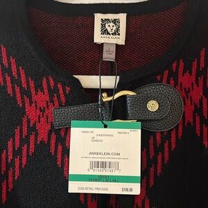 Anne Klein red and black large sweater poncho style